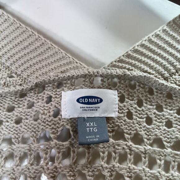 Old Navy Women’s Crochet Fringe Shawl Size XXL Beige Boho Beachy Festival Hippie - Picture 3 of 7